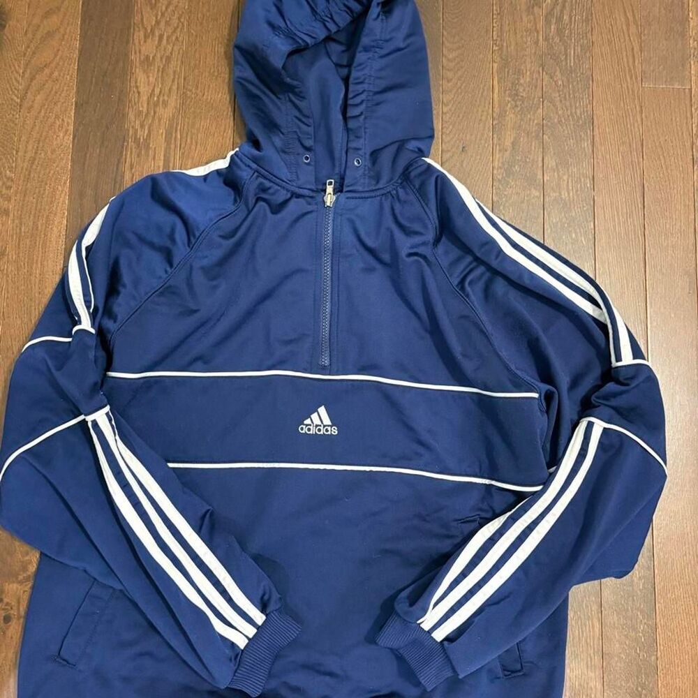 Vintage Y2K Adidas Flag Tag Quarter Zip Track Jacket Hoodie Blue M